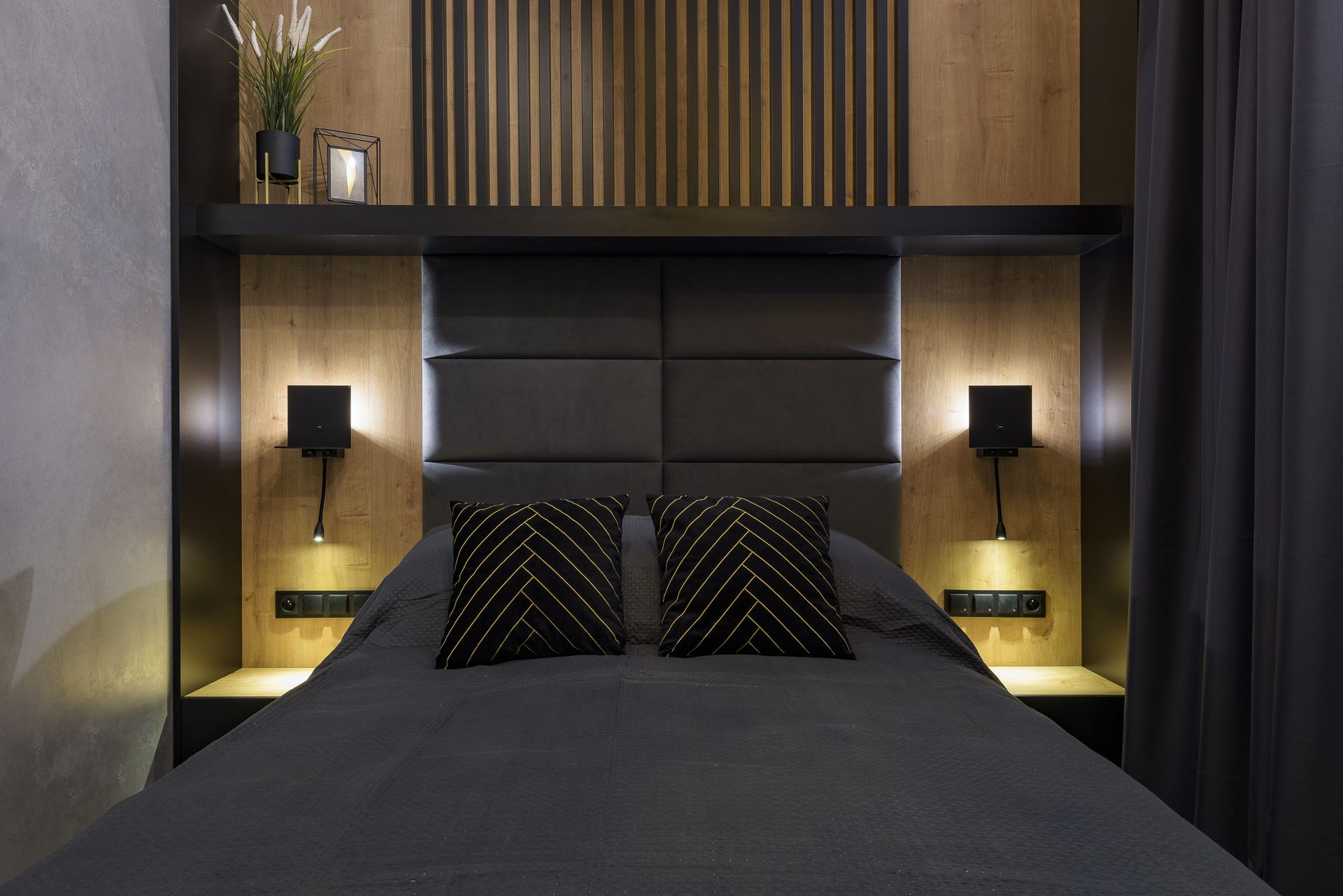 Doghe lamellari decorative per interni in camera da letto moderna